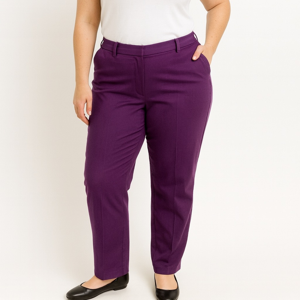Plus-Size Purple Straight-Leg Dress Pants